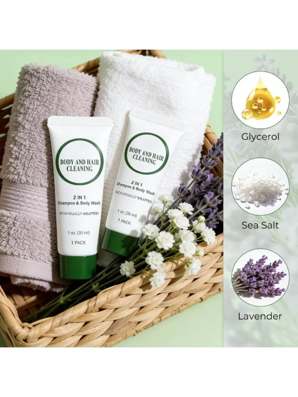 Travel Size 2-in-1 Shampoo & Body Wash Mini Toiletries for Hotel & Travel, 30